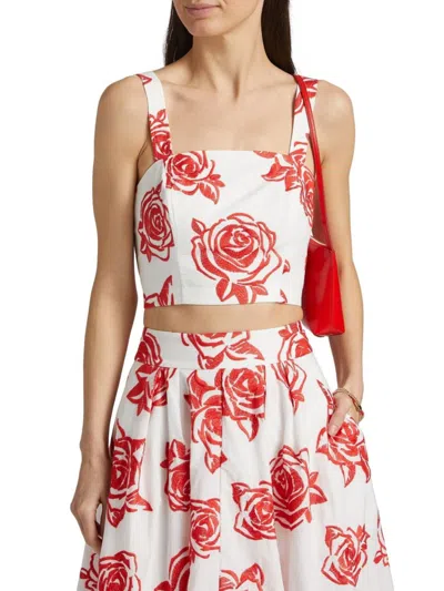 Milly Women's Embroidered Rose Cotton Top In White