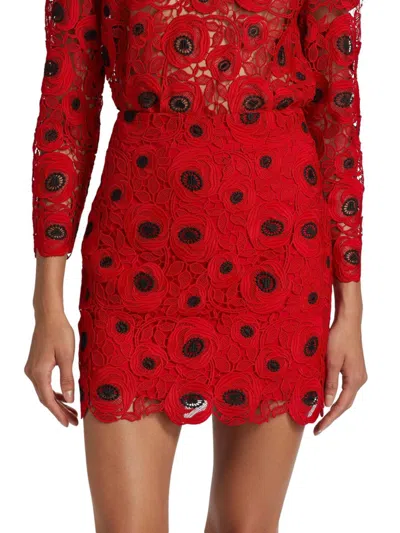 Milly Women's Embroidered Lace Modern Miniskirt In Red