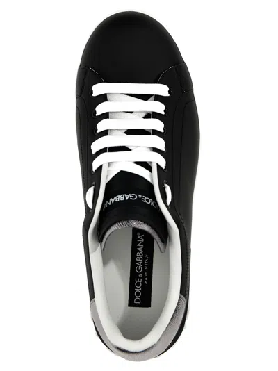Dolce & Gabbana Portofino Sneakers In Black Leather With Silver Inserts Dolce E Gabbana