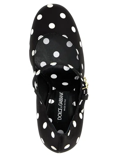 Dolce & Gabbana Sharon 105 Polka Dot Mary-jane Satin Pumps In Polka Dots Black Background