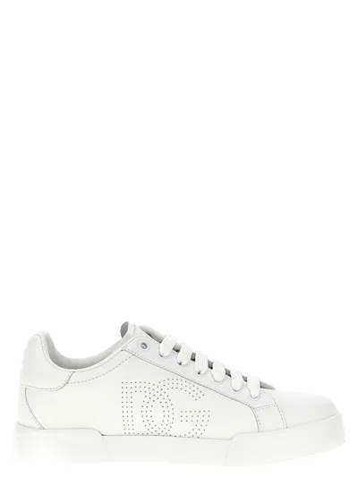 Dolce & Gabbana Portofino Low-top Leather Sneakers With Lateral Monogram In Neutral