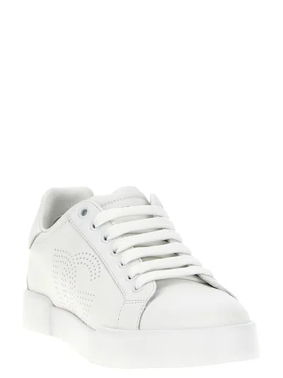 Dolce & Gabbana Portofino Low-top Leather Sneakers With Lateral Monogram In Neutral