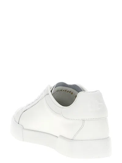 Dolce & Gabbana Portofino Low-top Leather Sneakers With Lateral Monogram In Neutral