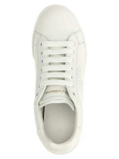 Dolce & Gabbana Portofino Low-top Leather Sneakers With Lateral Monogram In Neutral