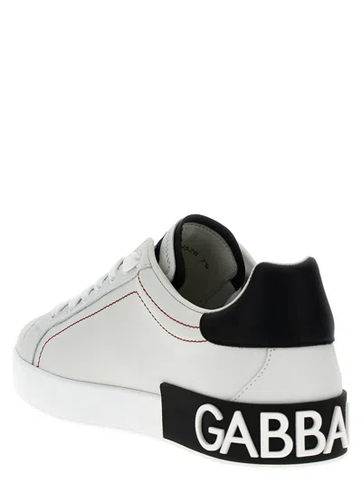 Dolce & Gabbana Portofino White Low Top Sneakers With Patch Logo And Red Stitching In Smooth Leather Man