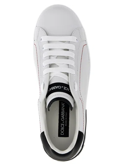 Dolce & Gabbana Portofino White Low Top Sneakers With Patch Logo And Red Stitching In Smooth Leather Man