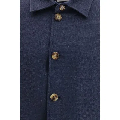 Brunello Cucinelli Button Hopsack Shirt Jacket In Blue