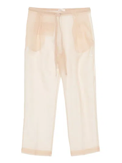 Khaite Beige Semi-transparent Silk Pants With Drawstring Waist In Neutral
