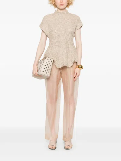 Khaite Beige Semi-transparent Silk Pants With Drawstring Waist In Neutral