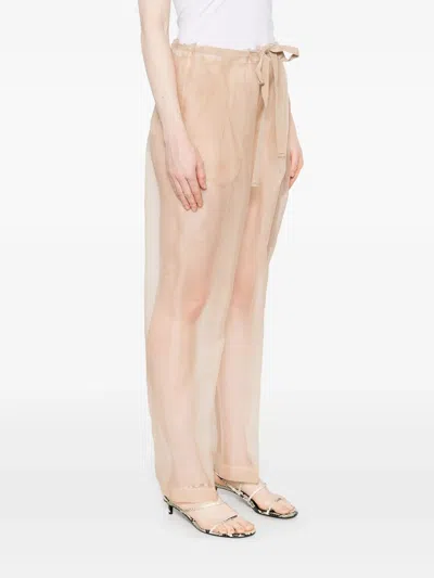 Khaite Beige Semi-transparent Silk Pants With Drawstring Waist In Neutral
