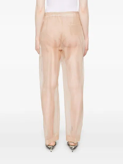 Khaite Beige Semi-transparent Silk Pants With Drawstring Waist In Neutral