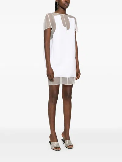 Khaite Winona Paneled Crepe And Chiffon Mini Dress In White