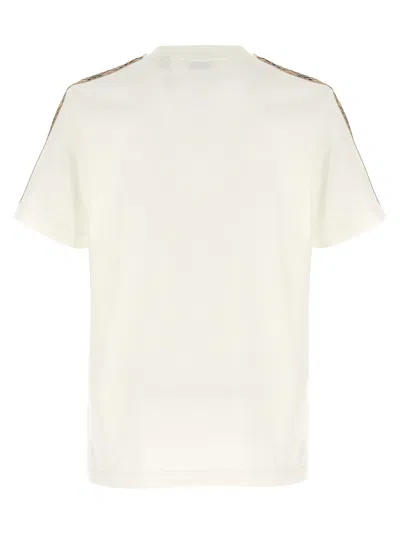 Burberry White Crewneck T-shirt With Check Motif On The Sleeve And Ekd Logo Embroidery On The Front In Cotton