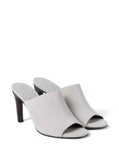 Brunello Cucinelli Open-toe Heels Mules In Gray