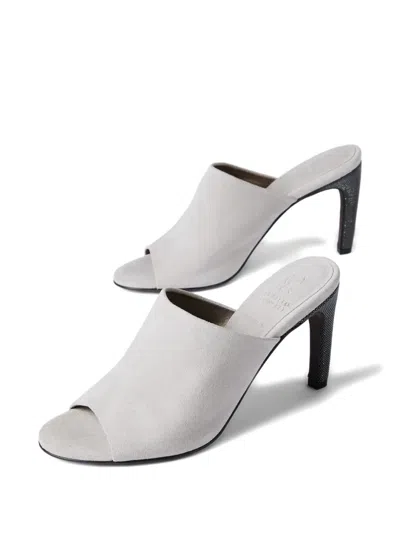 Brunello Cucinelli Open-toe Heels Mules In Gray
