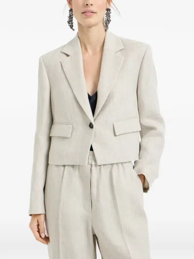 Brunello Cucinelli Chevron-pattern Cropped Blazer In Neutral