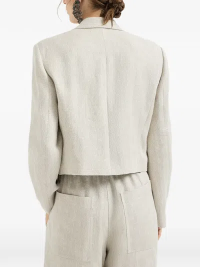 Brunello Cucinelli Chevron-pattern Cropped Blazer In Neutral