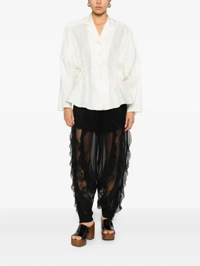 Chloé Silk Blend Blouse Collared Peplum Waist In White