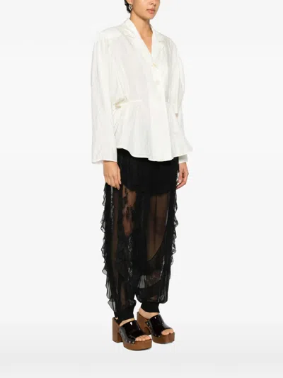 Chloé Silk Blend Blouse Collared Peplum Waist In White