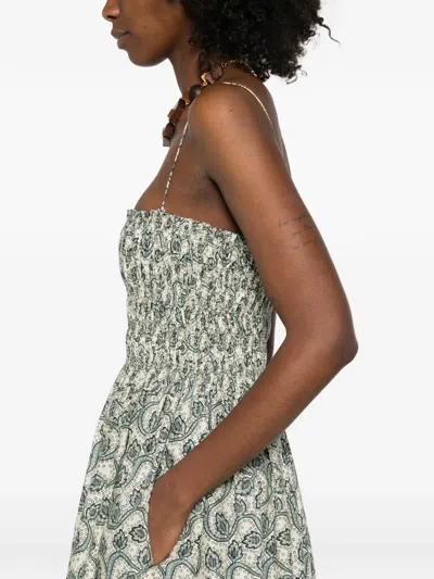 抽褶印花超长连衣裙