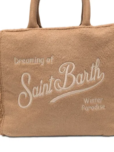 Mc2 Saint Barth Mini Vanity Fringed Embroidered Tote Bag In Brown