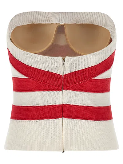 Ermanno Scervino Crochet Ribbed Strapless Top Striped Pattern In Red