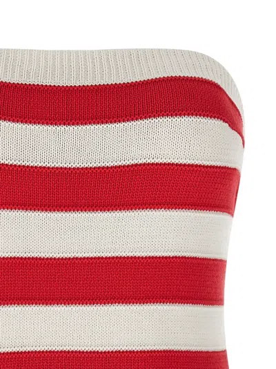 Ermanno Scervino Crochet Ribbed Strapless Top Striped Pattern In Red
