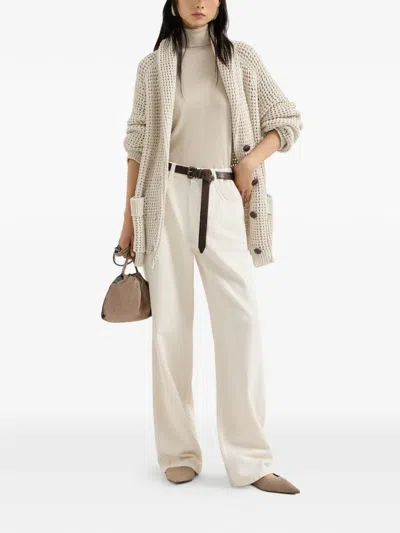 Brunello Cucinelli Cotton-wool Barrel Cuff Wide-leg Jeans In Neutral