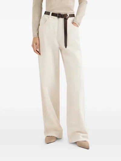 Brunello Cucinelli Cotton-wool Barrel Cuff Wide-leg Jeans In Neutral