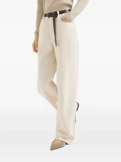 Brunello Cucinelli Cotton-wool Barrel Cuff Wide-leg Jeans In Neutral