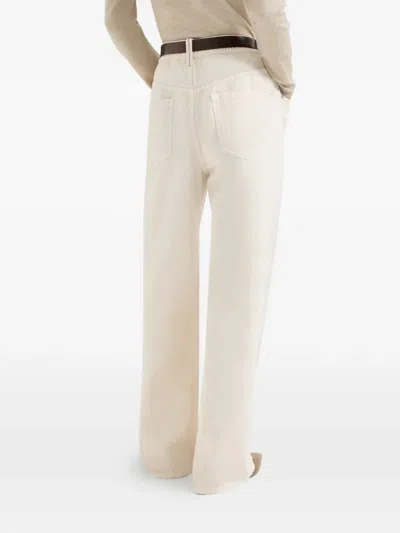 Brunello Cucinelli Cotton-wool Barrel Cuff Wide-leg Jeans In Neutral