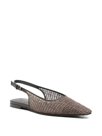 Brunello Cucinelli Embellished Pointed Flat Pumps In Brown