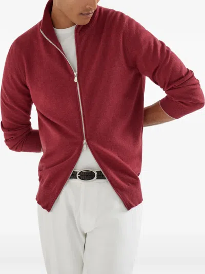 Brunello Cucinelli Turtleneck Zipper Cashmere Cardigan In Red