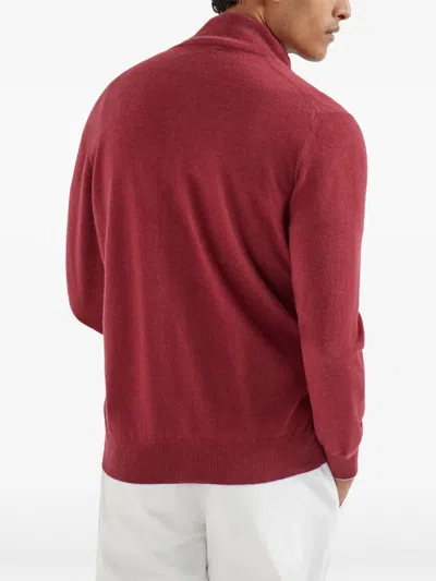 Brunello Cucinelli Turtleneck Zipper Cashmere Cardigan In Red
