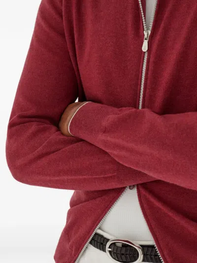 Brunello Cucinelli Turtleneck Zipper Cashmere Cardigan In Red