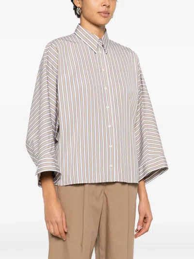 Brunello Cucinelli Striped Button Shirt In Neutral