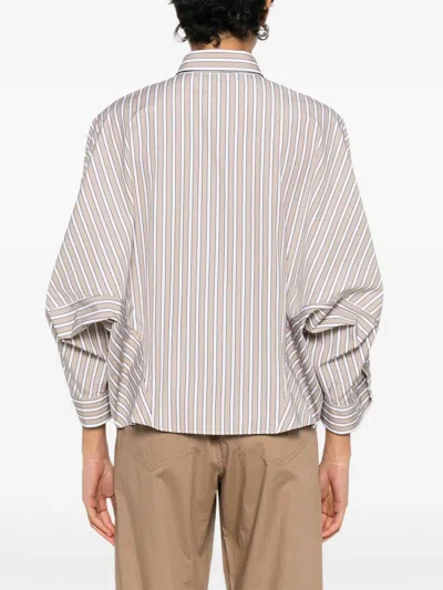 Brunello Cucinelli Striped Button Shirt In Neutral
