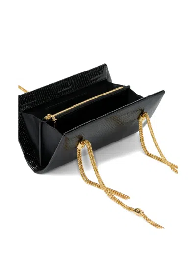 Elisabetta Franchi Python Texture Chain Clutch Bag In Black