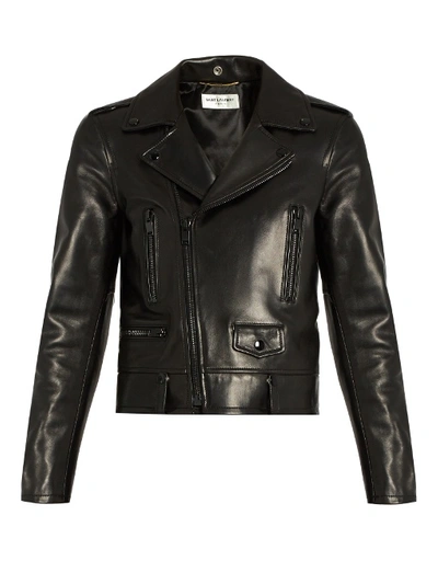 Saint Laurent Leather Biker Jacket, Black In Granito
