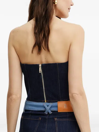 Fracomina Panelled Strapless Top In Blue