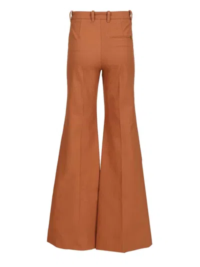 Chloé Chloe Women Pantalone Dalla Gamba Ampia In Cotone Mattone In Brown