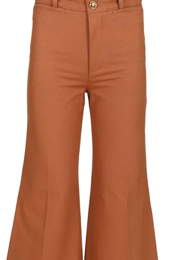 Chloé Chloe Women Pantalone Dalla Gamba Ampia In Cotone Mattone In Brown