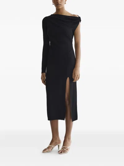 Aeron Sophia One-sleeve Split Midi Dress In Blue