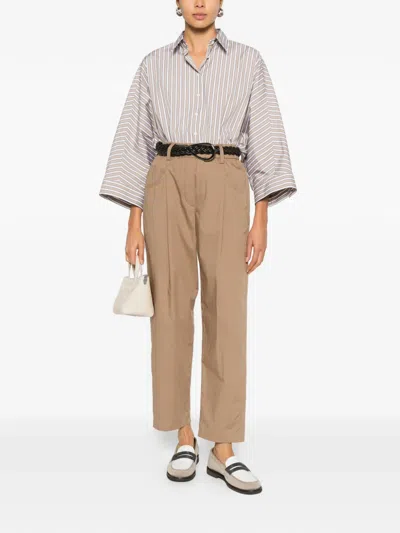 Brunello Cucinelli Lightweight Poplin Five-pocket Track Trousers With Monili Clothing In Brown
