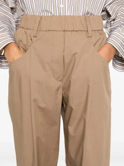 Brunello Cucinelli Lightweight Poplin Five-pocket Track Trousers With Monili Clothing In Brown