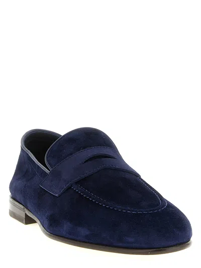 Brunello Cucinelli Suede Logo-embossed Loafers In Blue