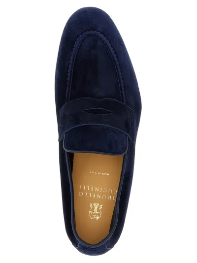 Brunello Cucinelli Suede Logo-embossed Loafers In Blue