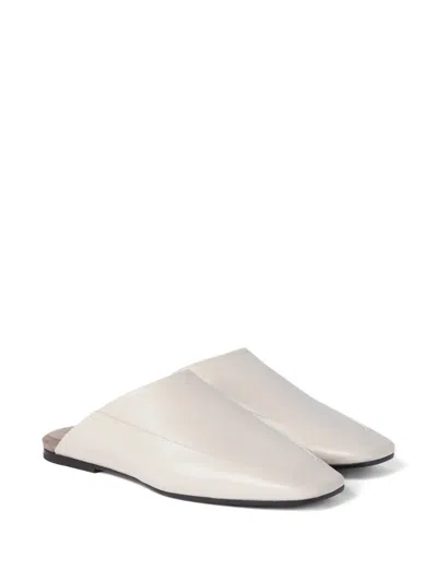 Brunello Cucinelli Square-toe Leather Flat Mules In White