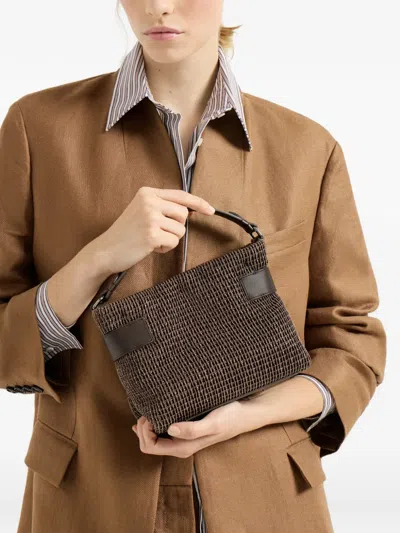 Brunello Cucinelli Small Essence Net-embroidered Tote Bag In Brown