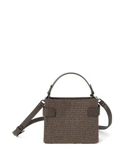 Brunello Cucinelli Small Essence Net-embroidered Tote Bag In Brown